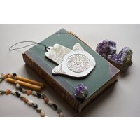 Hamsa Wandbehang Evil Eye Charm Schutz Amulett Glück Symbol Keramik Wand Kunst Tür Dekor von BilaGlyna