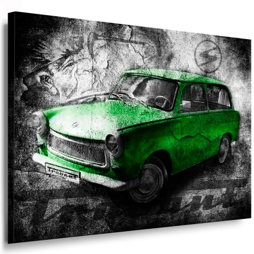 Trabant Grün Kunstdruck Leinwandbild 100x70cm / Leinwandbild fertig auf Keilrahmen - Kunstdrucke, Nr.35677661182 Leinwandbilder,Bilder, Poster, Gemälde, Pop Art Deko Kunst Bilder von Bild auf Leinwand Kunstdruck