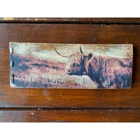 Galloway Hochlandrind Schlüsselbrett Upcycling Weinkistenbrett von BildArt