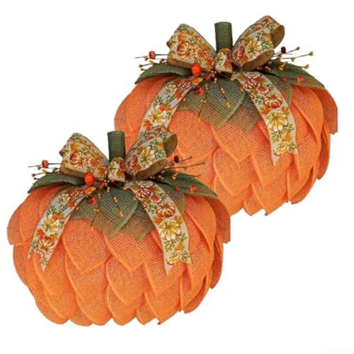 1/2 Stück Bauernhaus-Kürbiskranz für Haustür, Herbstkranz mit Schleifen und Beeren, Jute-Kürbisgirlande für Herbst, Halloween, Erntedankfest, Wanddekoration (zwei) von BildeeMait