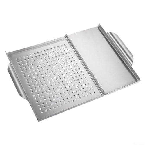 BildeeMait 2-in-1 Edelstahl-Grillblech, perforiertes Backblech für Outdoor-Grillen, Gemüse, Fleisch, Fisch, Camping, 30,7 x 45 cm, silberfarben (Bratform) von BildeeMait