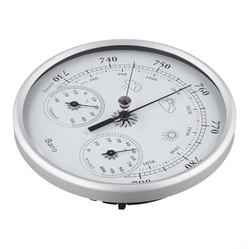 BildeeMait 3-in-1-Wetterstation für den Innenbereich, mechanisches Barometer, Aluminium-Hygrometer, Metall-Wetterstation, Umgebungsüberwachungsinstrument von BildeeMait
