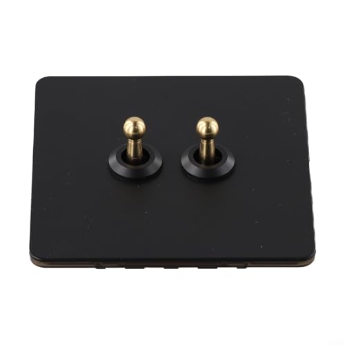 BildeeMait 86 Typ Edelstahl Wand-Kipp-Lichtschalter, 1-Wege-2-Wege-Messing-Hebel, 86 x 86 mm, schwarzes Panel für Zuhause, Büro, Hotel, Innenbeleuchtung, Steuerung (2-Gang) von BildeeMait
