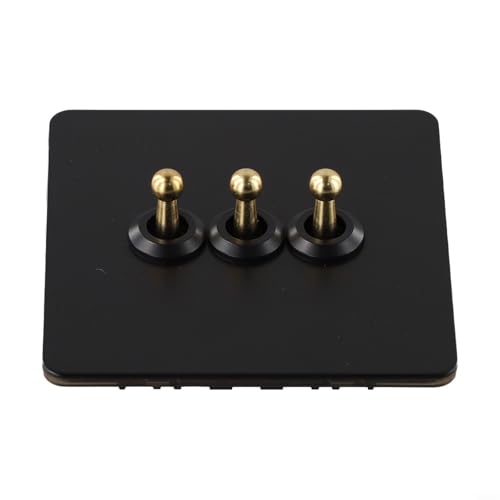 BildeeMait 86 Typ Edelstahl Wand-Kipp-Lichtschalter, 1-Wege-2-Wege-Messing-Hebel, 86 x 86 mm, schwarzes Panel für Zuhause, Büro, Hotel, Innenbeleuchtung, Steuerung (3-Gang) von BildeeMait