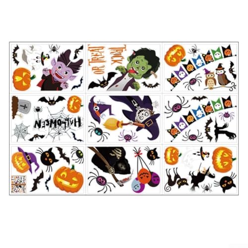 BildeeMait 9 Stück Halloween Fensteraufkleber PVC für festliche Heim- und Partydekoration, selbstklebende wiederverwendbare Clings mit niedlichen gruseligen Designs für Fenster, Spiegel, Schränke BildeeMait 9 Stück Halloween Fensteraufkleber PVC für festliche Heim- und Partydekoration, selbstklebende wiederverwendbare Clings mit niedlichen gruseligen Designs für Fenster, Spiegel, Schränke von BildeeMait
