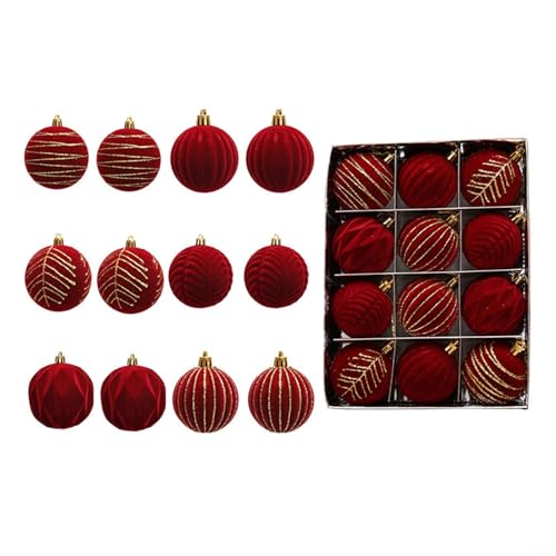 BildeeMait Festliche hängende Kugeln beflockte Weihnachtskugel-Ornamente, rot und weiß PET-Baumschmuck für Urlaub, Hochzeit, Party, Zuhause, Garten (C) von BildeeMait