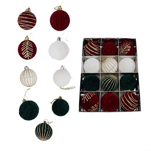 BildeeMait Festliche hängende Kugeln beflockte Weihnachtskugel-Ornamente, rot und weiß PET-Baumschmuck für Urlaub, Hochzeit, Party, Zuhause, Garten (E) von BildeeMait