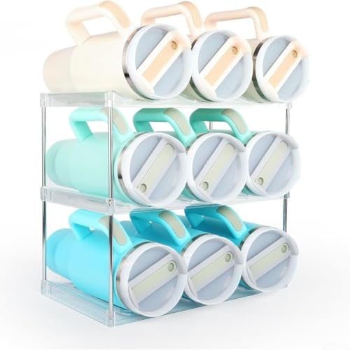 BildeeMait Getränkehalter, Organizer, 4-stöckig, stapelbar, Aufbewahrungsregal für 1,2 l Trinkgläser, Wasserflaschen, Küche, Speisekammer, transparenter Acrylständer, Kapazität 12 Flaschen, 41 x 20 x von BildeeMait