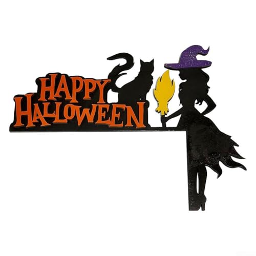BildeeMait Halloween Kürbis Hexe Holz Tür Ecke Dekoration Gruselige Jahreszeit Holzdekoration für Outdoor Halloween Wanddekoration (die Hexe) von BildeeMait