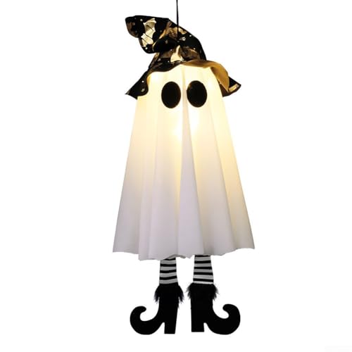 BildeeMait Halloween Leuchtendes Hexenhut Spectter mit LED-Beleuchtung, hängende Außendekoration für Veranda, Garten oder Bäume, Blitzmodi und Weiß, 48,3 x 16,5 cm (hoch), 3 Stück von BildeeMait