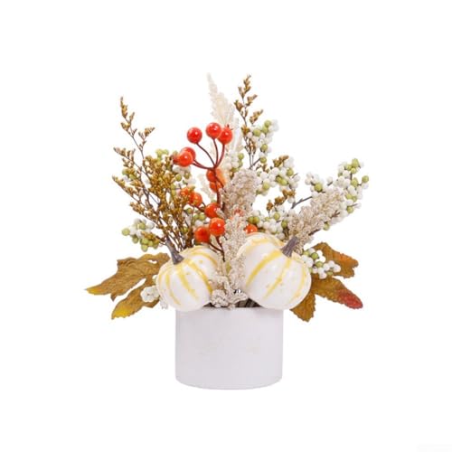 BildeeMait Halloween Simulation Kürbis Reisohren Topfpflanze Herbst Ernte Festival Ornamente Herbst Home Decor Saisonale Tischplatte Mittelstück Indoor Outdoor Dekorationen 29 cm (weiß) von BildeeMait