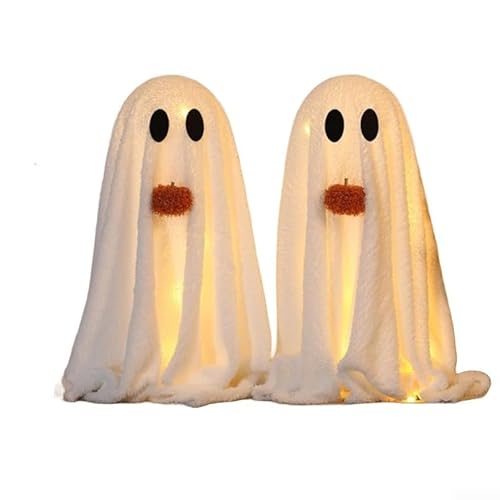 BildeeMait Halloween-Specter Plüsch-Dekorationen mit eingebauten Lichtern, 2er-Pack, 51,1 cm, weiche Geisterfiguren mit beschwertem Sockel für Tischplatte, Kaminsims oder Party-Display (2 Stück) von BildeeMait