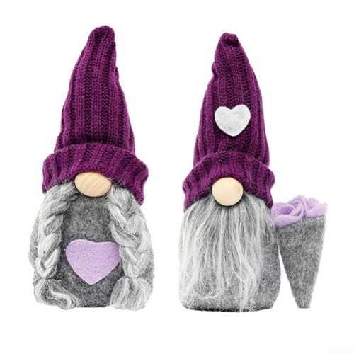 BildeeMait Lila Weihnachtswichtel Plüsch Ornamente Set mit 2 handgefertigten Feiertagsfiguren festliche Heimdekoration für Küche Wohnzimmer Tisch Regal Display skurriles Weihnachtsgeschenk von BildeeMait