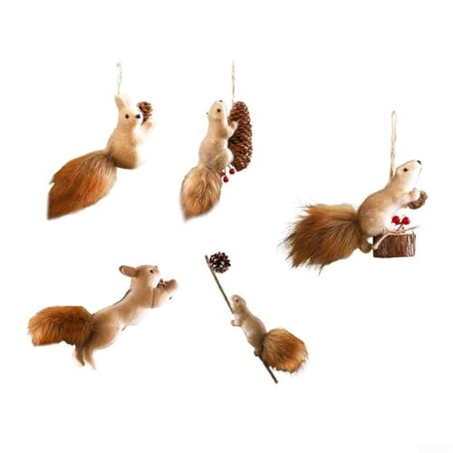 BildeeMait Weihnachten Eichhörnchen Ornamente 5er Set - Charmante Kunststoff Urlaub Dekorationen für Baum oder Tischplatte Lebensecht Festliches Design für Wohnkultur Hängende Zubehör von BildeeMait