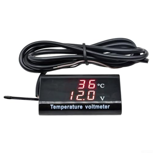Dual-Display RV-Batterie-Monitor 12 V – LCD-Display Golfwagen Batteriemessgerät 8–18 V, Auto-Spannungsmesser, Temperaturanzeige, wasserdicht IPX6, für Autos und Motorräder (rot) von BildeeMait