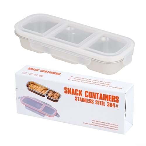 Edelstahl-Snackbehälter mit Deckel, 2 3 Fächer, klein, auslaufsicher, spülmaschinenfest, für Arbeit, Schule, Picknick, Reisen (Weiß, 3 Fächer) von BildeeMait