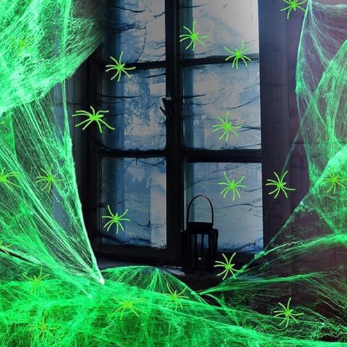 Halloween Glow in the Dark Spinnennetze mit 50 gefälschten Spinnen, dehnbares Spinnennetz-Dekor für Innen- und Außenbereich, Gartenornamente Halloween Glow in the Dark Spinnennetze mit 50 gefälschten Spinnen, dehnbares Spinnennetz-Dekor für Innen- und Außenbereich, Gartenornamente von BildeeMait