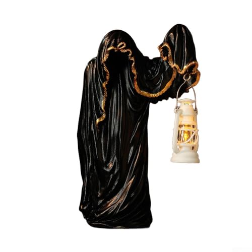 Halloween Laterne Zauberer Harz Dekoration Ornament Halloween Figuren für Party Outdoor Haus Garten Dekoration (Schwarz) von BildeeMait
