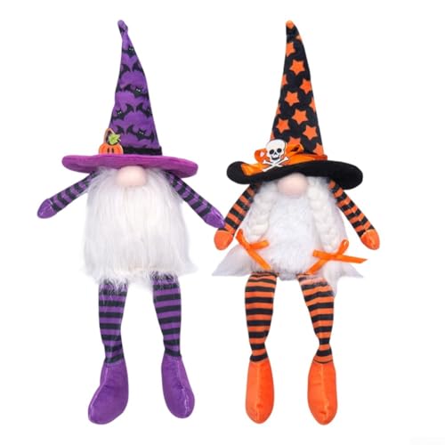 Halloween-Zwergpuppen, handgefertigt, Plüsch-Zwerg, dekorative Figuren, Zuhause, Tisch, Kaminsims, Ornamente, Violett, Orange, 15 x 13 x 22 cm, 2 Stück Halloween-Zwergpuppen, handgefertigt, Plüsch-Zwerg, dekorative Figuren, Zuhause, Tisch, Kaminsims, Ornamente, Violett, Orange, 15 x 13 x 22 cm, 2 Stück von BildeeMait