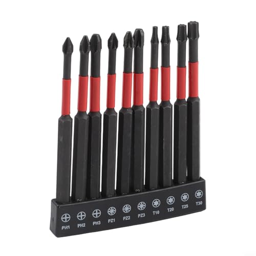 Professionelles magnetisches Schraubendreher-Bit-Set, 100 mm Länge, Metallkonstruktion, 6,35 mm Sechskantschaft, 10-teiliges Set für Bohrmaschinen PZ PH T Serie von BildeeMait