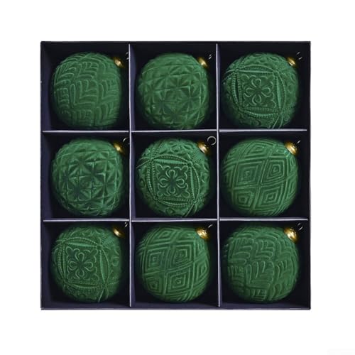 Samt-Weihnachtskugeln, 8 cm, beflockte Weihnachtsbaumkugeln, Ornamente, Kunststoff, Weihnachtsdekoration, hängende Ornamente, bruchsicher, dekorative Samtkugel-Ornamente (grün), 9 Stück von BildeeMait