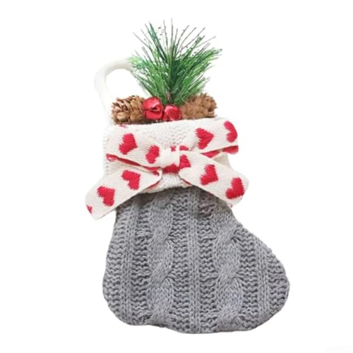 Weihnachtsstrumpf zum Aufhängen mit Glockenanhänger für Baum, Tür oder Auto, festliche Weihnachtssocken-Dekoration, verleiht Ihrem Zuhause saisonalen Charme und Freude (grau) von BildeeMait