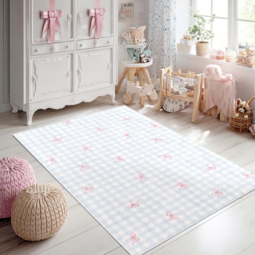 Bildenly Area Rugs 10,2 x 15,2 cm mit Schleifenmuster, waschbarer Teppich für Mädchenzimmer, rutschfest, kleines Wohnzimmer, Babybettteppich, Innenbereich, stilvolle Dekoration für Mädchen, Paare von Bildenly