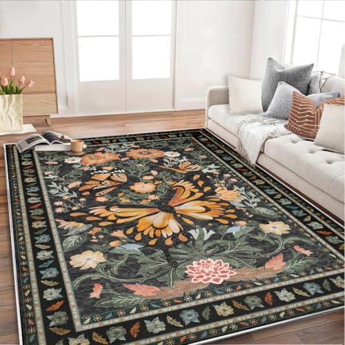 Bildenly Butterfly Teppich, Boho-Teppich für Wohnzimmer, Schlafzimmer, Esszimmer, weich, waschbar, fusselfrei, Boho-inspirierter Teppich für Spielzimmer, Schlafsaal, 15,2 x 22,9 cm, Schwarz Bildenly Butterfly Teppich, Boho-Teppich für Wohnzimmer, Schlafzimmer, Esszimmer, weich, waschbar, fusselfrei, Boho-inspirierter Teppich für Spielzimmer, Schlafsaal, 15,2 x 22,9 cm, Schwarz von Bildenly