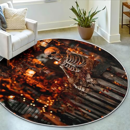 Bildenly Halloween-Skelett-Mann-Teppich, Schlafzimmer, Wohnzimmer, Küche, Fußmatten, Skelett-Mann, meditiert in der Nacht 3D-Druck, Heim-, Halloween-Dekoration für drinnen und draußen, 90 x 91 cm Bildenly Halloween-Skelett-Mann-Teppich, Schlafzimmer, Wohnzimmer, Küche, Fußmatten, Skelett-Mann, meditiert in der Nacht 3D-Druck, Heim-, Halloween-Dekoration für drinnen und draußen, 90 x 91 cm von Bildenly