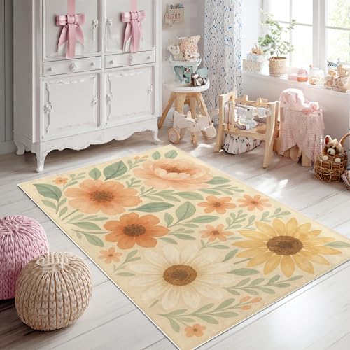 Bildenly Teppich mit Blumenmuster, 7,6 x 12,7 cm, Sonnenblumen-Teppich für Wohnzimmer, Schlafzimmer, Esszimmer, waschbar, rutschfest, kleine Wohnzimmerteppiche, stilvolle Dekoration für Mädchen Bildenly Teppich mit Blumenmuster, 7,6 x 12,7 cm, Sonnenblumen-Teppich für Wohnzimmer, Schlafzimmer, Esszimmer, waschbar, rutschfest, kleine Wohnzimmerteppiche, stilvolle Dekoration für Mädchen von Bildenly