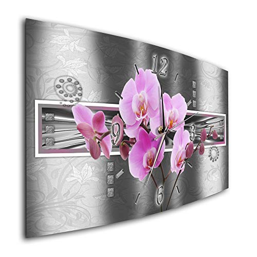 BM Funk Quarz Wanduhr Funkwanduhr Funkwanduhren Funkuhr Funkuhren kein Ticken lautlos geräuschlos leise modern ohne Tickgeräusche groÃŸ XXL Wohnzimmer Küche Asien Orchideen Blumen 7712-1a von Bilder-Manufaktur