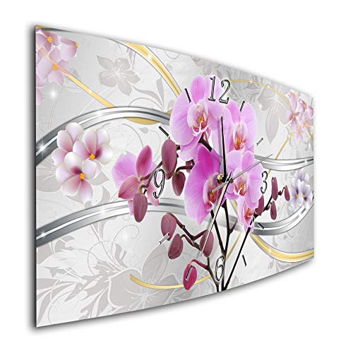BM Funk Quarz Wanduhr Funkwanduhr Funkwanduhren Funkuhr Funkuhren kein Ticken lautlos geräuschlos leise modern ohne Tickgeräusche groÃŸ XXL Wohnzimmer Küche Asien Orchideen Blumen 7869-1a von Bilder-Manufaktur