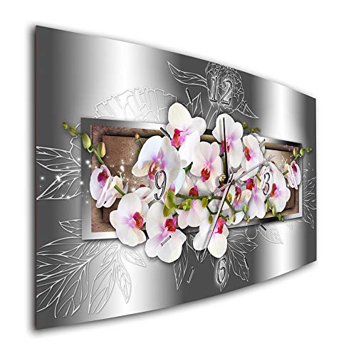 BM Funk Quarz Wanduhr Funkwanduhr Funkwanduhren Funkuhr Funkuhren kein Ticken lautlos geräuschlos leise modern ohne Tickgeräusche groÃŸ XXL Wohnzimmer Küche Blumen Orchideen Asien 7966-1a von Bilder-Manufaktur