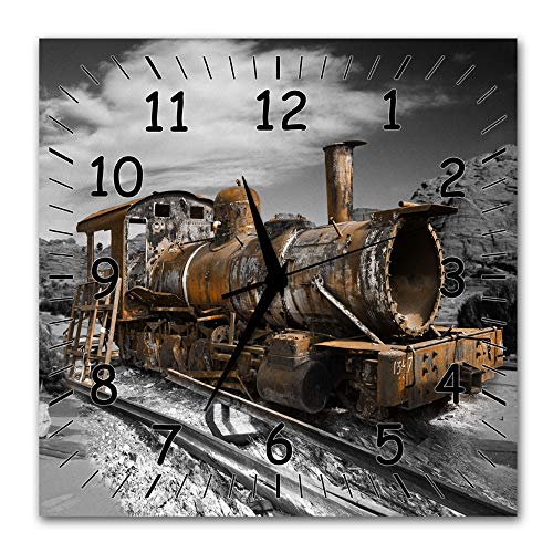 BM Funk Quarz Wanduhr Funkwanduhr Funkwanduhren Funkuhr Funkuhren kein Ticken lautlos geräuschlos leise modern ohne Tickgeräusche groÃŸ XXL Wohnzimmer Küche Lokomotive Natur 9361-1a SZ von Bilder-Manufaktur
