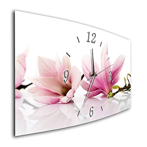 BM Funk Quarz Wanduhr Funkwanduhr Funkwanduhren Funkuhr Funkuhren kein Ticken lautlos geräuschlos leise modern ohne Tickgeräusche groÃŸ XXL Wohnzimmer Küche Magnolie Blüten Blumen 7033-1a von Bilder-Manufaktur