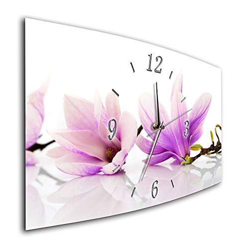 BM Funk Quarz Wanduhr Funkwanduhr Funkwanduhren Funkuhr Funkuhren kein Ticken lautlos geräuschlos leise modern ohne Tickgeräusche groÃŸ XXL Wohnzimmer Küche Magnolie Blüten Blumen 7033-2a von Bilder-Manufaktur