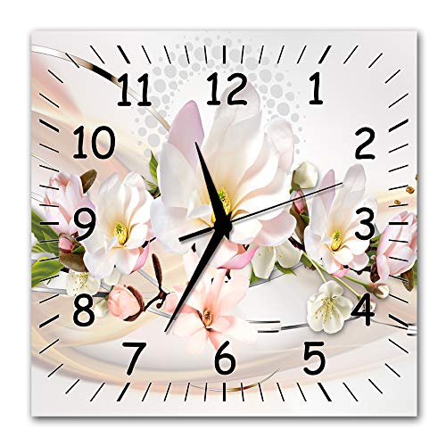 BM Funk Quarz Wanduhr Funkwanduhr Funkwanduhren Funkuhr Funkuhren kein Ticken lautlos geräuschlos leise modern ohne Tickgeräusche groÃŸ XXL Wohnzimmer Küche Magnolie Blumen 9470-1a SZ von Bilder-Manufaktur