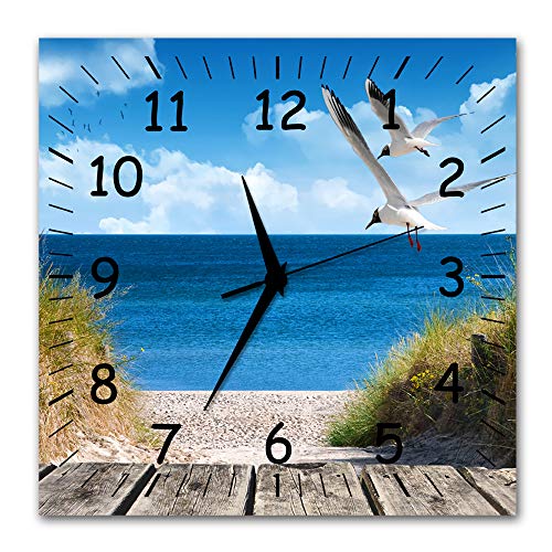 BM Funk Quarz Wanduhr Funkwanduhr Funkwanduhren Funkuhr Funkuhren kein Ticken lautlos geräuschlos leise modern ohne Tickgeräusche groÃŸ XXL Wohnzimmer Küche Meer Strand Dünen 9401-1a SZ von Bilder-Manufaktur