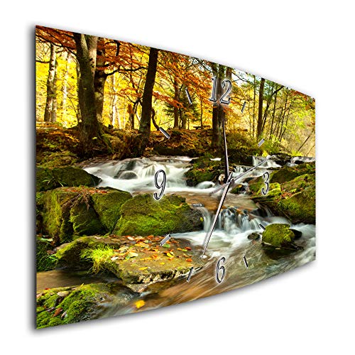 BM Funk Quarz Wanduhr Funkwanduhr Funkwanduhren Funkuhr Funkuhren kein Ticken lautlos geräuschlos leise modern ohne Tickgeräusche groÃŸ XXL Wohnzimmer Küche Natur Wald Wasserfall 7706-1a von Bilder-Manufaktur