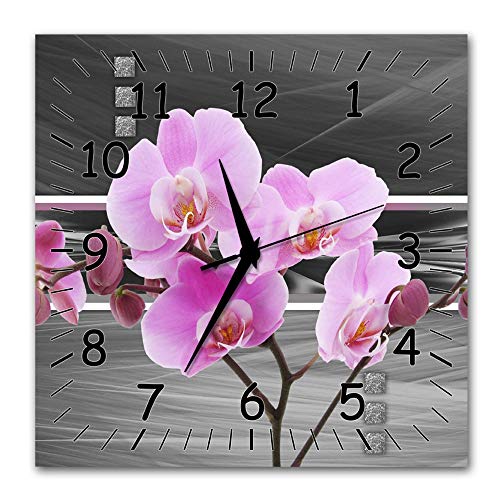 BM Funk Quarz Wanduhr Funkwanduhr Funkwanduhren Funkuhr Funkuhren kein Ticken lautlos geräuschlos leise modern ohne Tickgeräusche groÃŸ XXL Wohnzimmer Küche Orchideen Blumen 9488-1a SZ von Bilder-Manufaktur