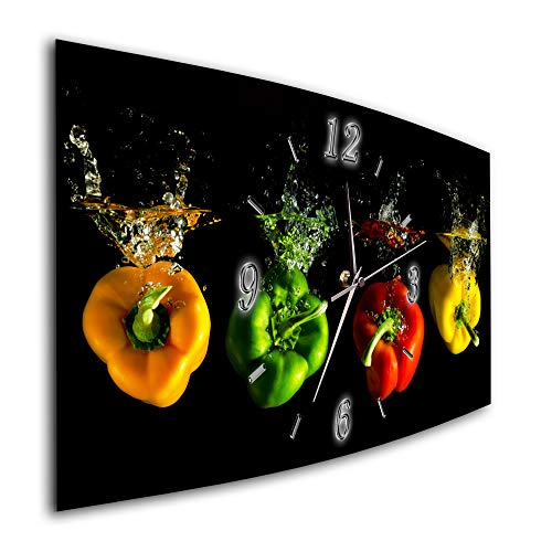 BM Funk Quarz Wanduhr Funkwanduhr Funkwanduhren Funkuhr Funkuhren kein Ticken lautlos geräuschlos leise modern ohne Tickgeräusche groÃŸ XXL Wohnzimmer Küche Paprika Gemüse Küche 8359-1a von Bilder-Manufaktur