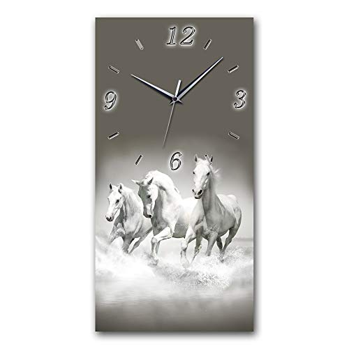 BM Funk Quarz Wanduhr Funkwanduhr Funkwanduhren Funkuhr Funkuhren kein Ticken lautlos geräuschlos leise modern ohne Tickgeräusche groÃŸ XXL Wohnzimmer Küche Pferde Wasser Wellen 9107-1 UHK von Bilder-Manufaktur