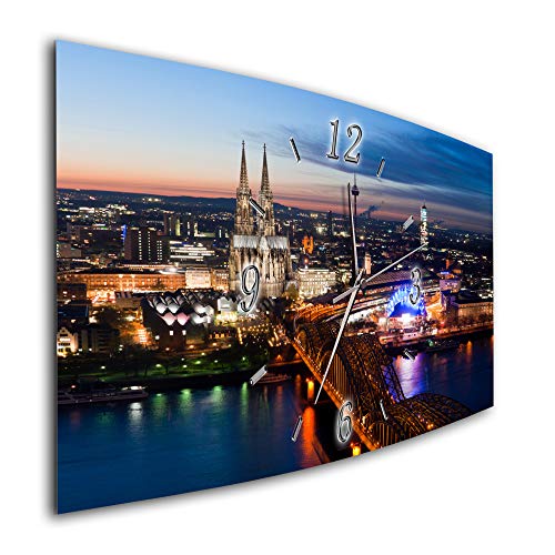 BM Funk Quarz Wanduhr Funkwanduhr Funkwanduhren Funkuhr Funkuhren kein Ticken lautlos geräuschlos leise modern ohne Tickgeräusche groÃŸ XXL Wohnzimmer Küche Skyline Köln Kölner Dom 7467-1a von Bilder-Manufaktur