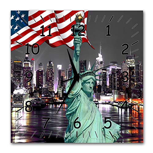 BM Funk Quarz Wanduhr Funkwanduhr Funkwanduhren Funkuhr Funkuhren kein Ticken lautlos geräuschlos leise modern ohne Tickgeräusche groÃŸ XXL Wohnzimmer Küche Skyline New York 9484-1a SZ von Bilder-Manufaktur