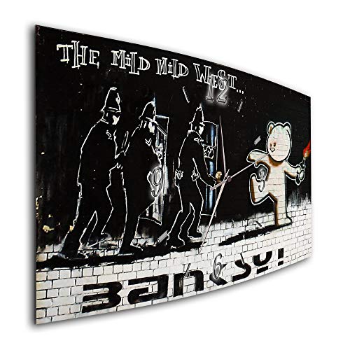 BM Funk Quarz Wanduhr Funkwanduhr Funkwanduhren Funkuhr Funkuhren kein Ticken lautlos geräuschlos leise modern ohne Tickgeräusche groÃŸ XXL Wohnzimmer Küche Streetart Kunst Banksy 101-1a von Bilder-Manufaktur
