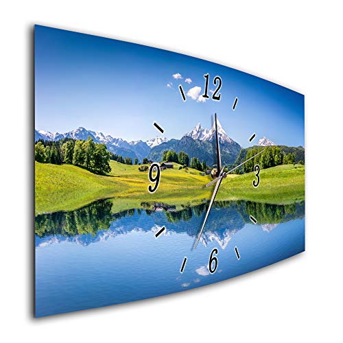 Bilder-Manufaktur BM Funk Quarz Wanduhr Funkwanduhr Funkwanduhren Funkuhr Funkuhren kein Ticken lautlos geräuschlos leise modern ohne Tickgeräusche groÃŸ XXL Wohnzimmer Küche ALM See Natur 9175-1a von Bilder-Manufaktur