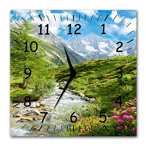 Bilder-Manufaktur BM Funk Quarz Wanduhr Funkwanduhr Funkwanduhren Funkuhr Funkuhren kein Ticken lautlos geräuschlos leise modern ohne Tickgeräusche groÃŸ XXL Wohnzimmer Küche Berge Natur 9386-1a SZ von Bilder-Manufaktur