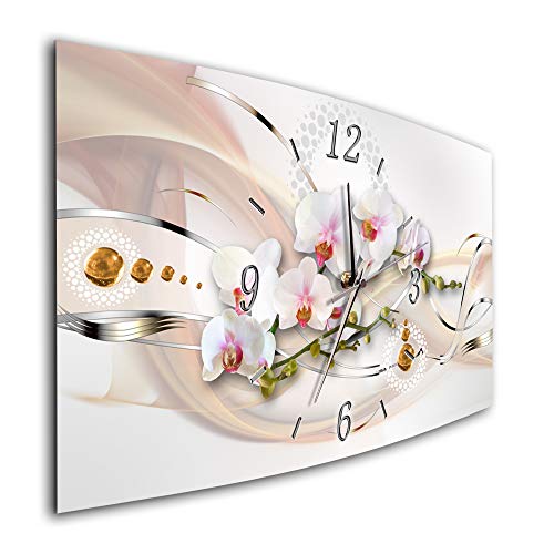 Bilder-Manufaktur BM Funk Quarz Wanduhr Funkwanduhr Funkwanduhren Funkuhr Funkuhren kein Ticken lautlos geräuschlos leise modern ohne Tickgeräusche groÃŸ XXL Wohnzimmer Küche Orchideen Blumen 7930-1a von Bilder-Manufaktur