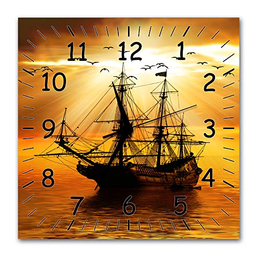 Bilder-Manufaktur BM Funk Quarz Wanduhr Funkwanduhr Funkwanduhren Funkuhr Funkuhren kein Ticken lautlos geräuschlos leise modern ohne Tickgeräusche groÃŸ XXL Wohnzimmer Küche Segelboot Meer 9349-1a SZ von Bilder-Manufaktur