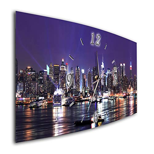 Bilder-Manufaktur BM Funk Quarz Wanduhr Funkwanduhr Funkwanduhren Funkuhr Funkuhren kein Ticken lautlos geräuschlos leise modern ohne Tickgeräusche groÃŸ XXL Wohnzimmer Küche Skyline New York 7005-1a von Bilder-Manufaktur